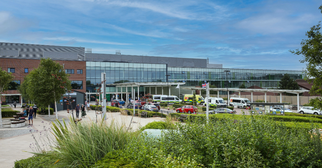 Royal Stoke Hospital main entrance from afar 